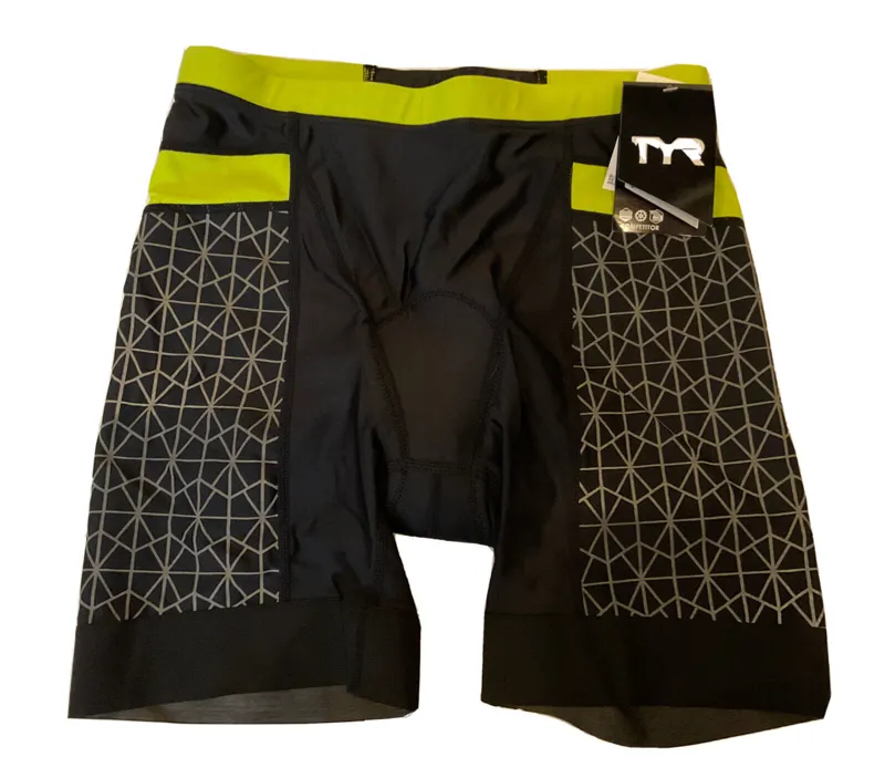 TYR Women's 6 Inch Competitor Tri Short. - Black/Lime-1